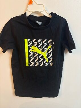 4/30 $ Puma Kids' Black Tee with Neon Yellow Logo 6 years